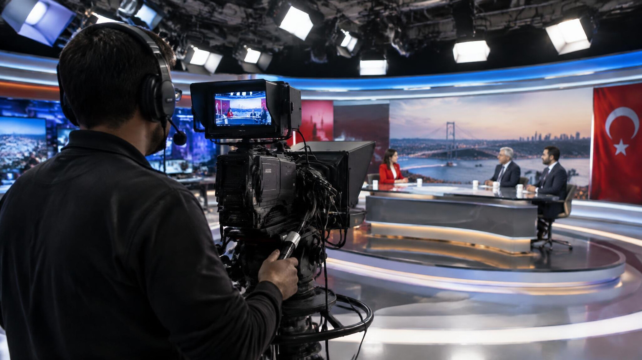 Camera operator filming a live television broadcast